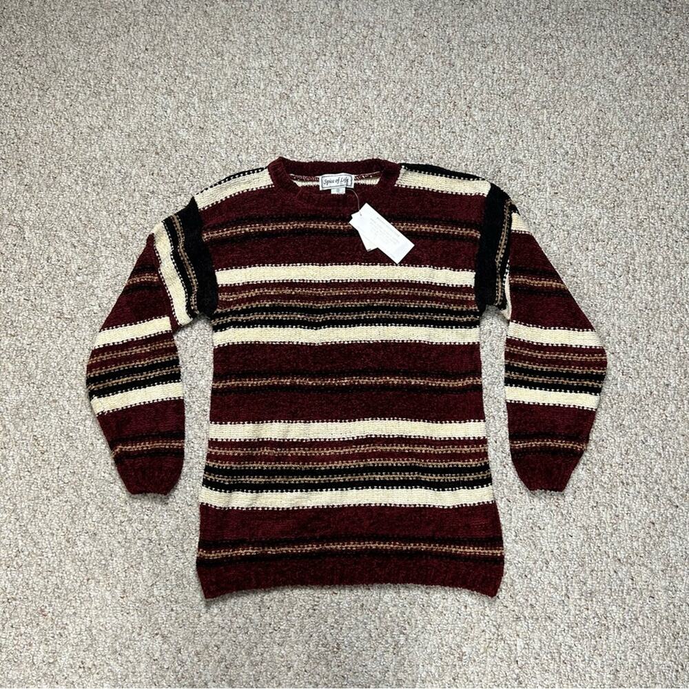 Spice Of Life NEW Striped Sweater Womens Small Red Black White Plush VTG 90s